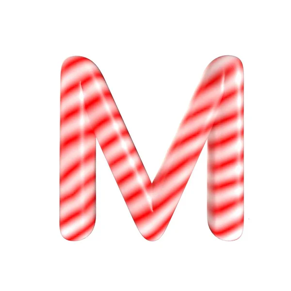 Red White candy letter M Aislado sobre fondo blanco — Foto de Stock