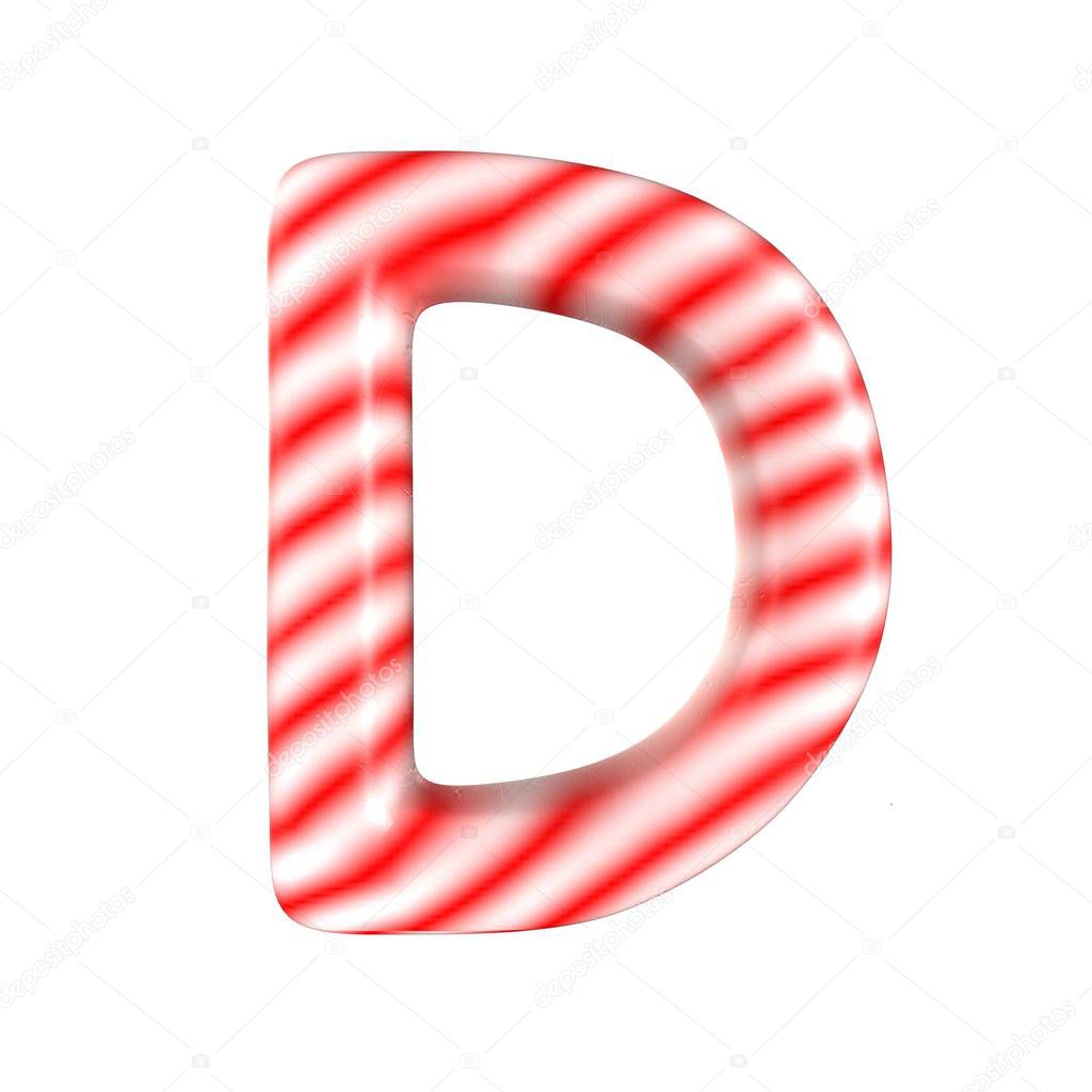 Red White candy letter D Isolated on white background