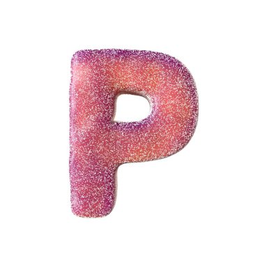 Beyaz arka plan üzerinde P izole kırmızı ekşi şeker mektubu