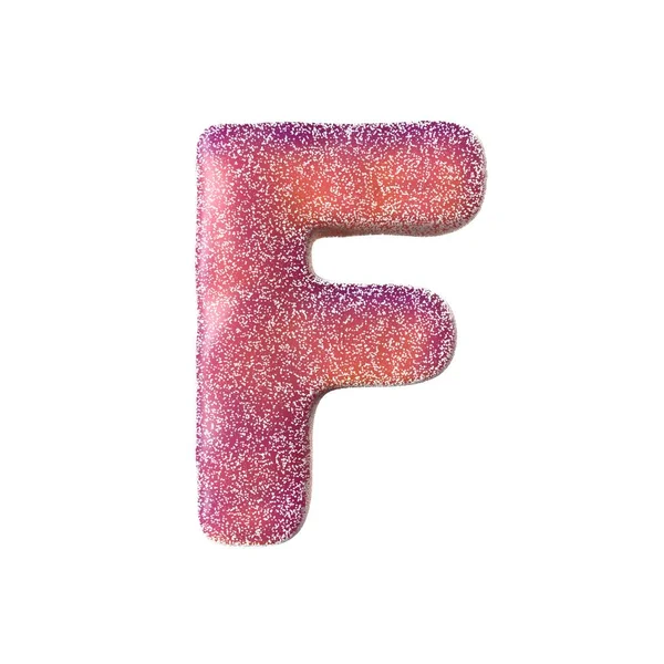 Червона кисла цукерка літери F Ізольовані на білому тлі — стокове фото