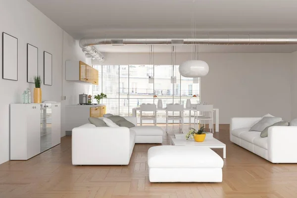 Moderno Diseño Interior Blanco Skandinavian Sala Estar Ilustración —  Fotos de Stock