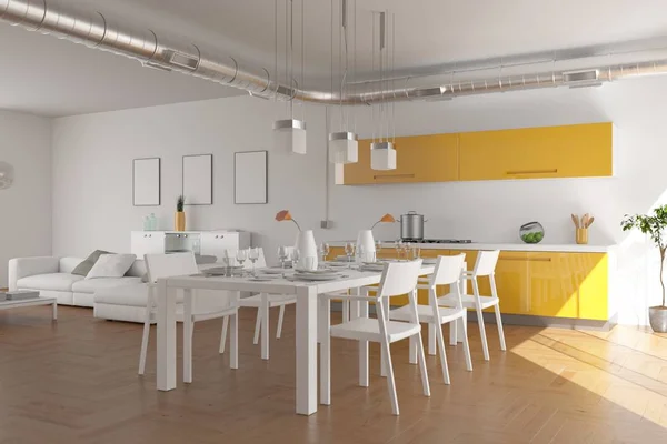 Moderno design de interiores skandinavian brilhante sala de estar — Fotografia de Stock