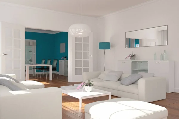 Moderno diseño interior brillante skandinavian sala de estar Imágenes de stock libres de derechos