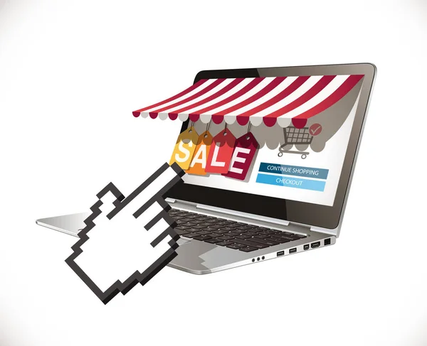 Laptop Come Marketplace Concetto Commerce Computer Grande Vendita — Vettoriale Stock