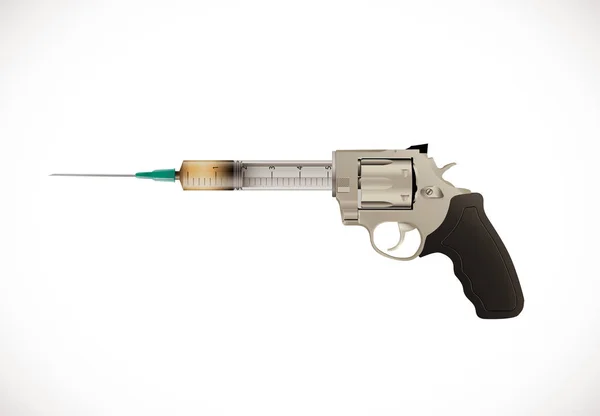 Concept Vaccin Seringue Comme Pistolet Revolver Avec Signe Idée Poison — Image vectorielle