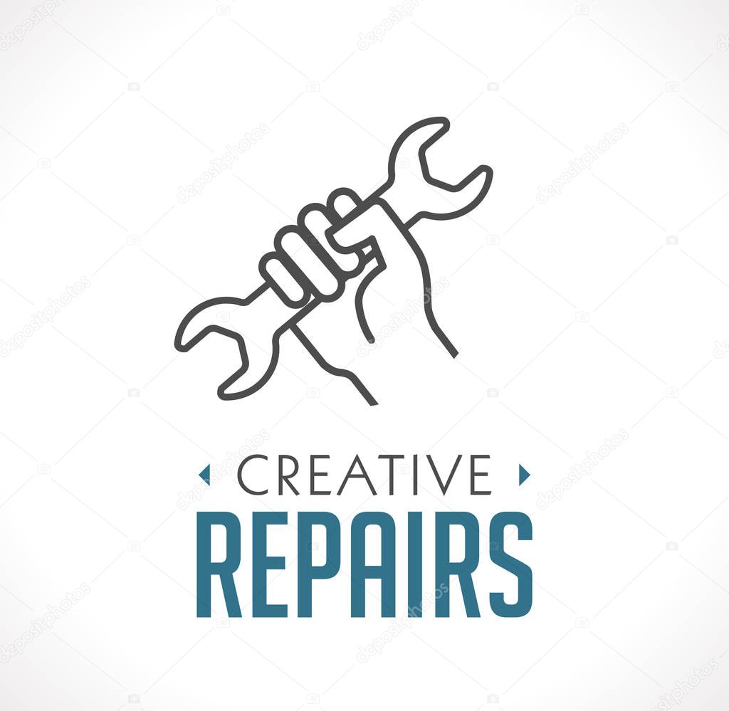 Repairs icon - hand with wrench concept