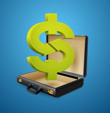 İş bavulu - finans konsepti - İş adamı evrak çantası içinde Dolar işareti