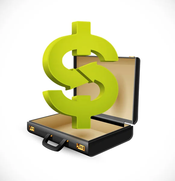 Business Koffer Financiën Concept Dollar Teken Zakenman Aktetas — Stockvector