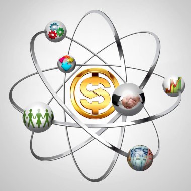 İş fikri - iş yaratıcı kavram - elektronlar ile atom