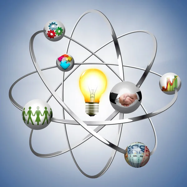 Affärsidé Arbeta Kreativt Koncept Atom Med Elektroner — Stockfoto