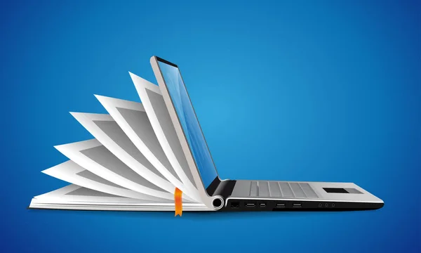 Podstawowewecomputer Book Knowledge Base Concept Laptop Elearning Idea Rgb — Διανυσματικό Αρχείο