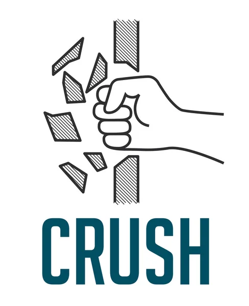 Crush Concept Vuist Vernietigende Muur — Stockvector