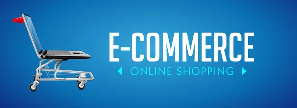 Online Shop Concept Computer Shopping Cart — Stock Vector