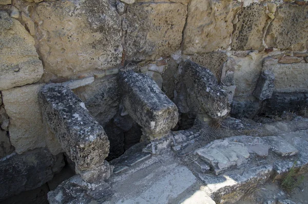 Les Ruines Des Anciennes Toilettes Publiques Ville Antique Salamis Famagouste — Photo