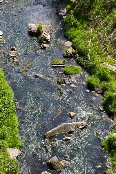 dirty and polluted stream with dark water, summer photo