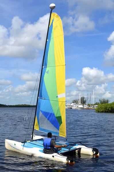 Bağlantı noktası St.Lucie çevre kum Piper Bay üzerinde seyir küçük yelkenli katamaran