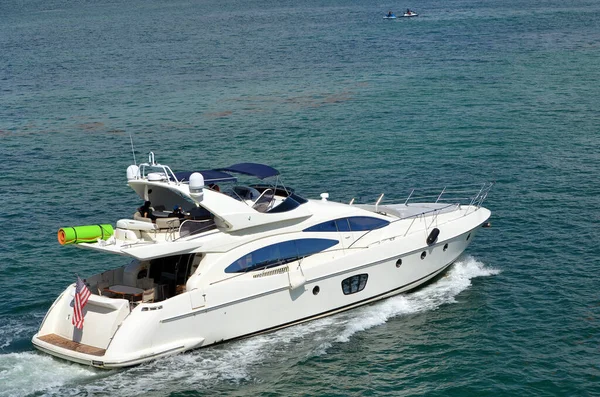 Luxury White Motor Yacht Cruising Florida Intra Coastal Waterway Miami Stock Image