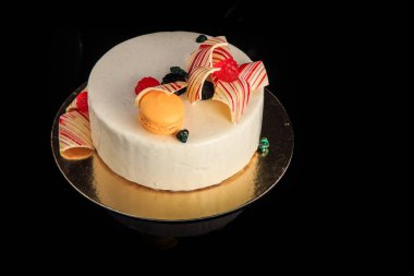 Üstten Görünüm ev yapımı yuvarlak pasta beyaz sır ile