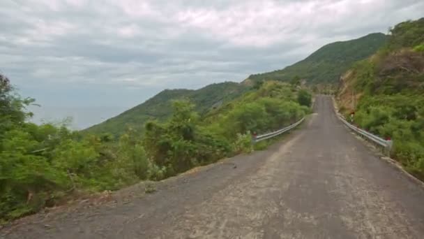 Cámara se mueve a lo largo de la carretera de asfalto entre árboles tropicales — Vídeos de Stock