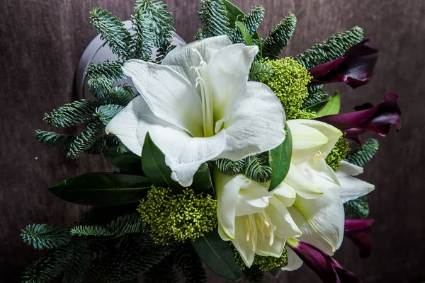 Bouquet Cadeau Moderne Gros Plan Fabriqué Partir Lys Blanc Crème — Photo