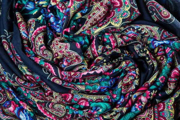 Vue Dessus Gros Plan Foulard Plié Coton Doux Foncé Avec — Photo