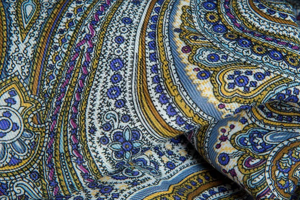 Vista Superior Closeup Cachecol Algodão Macio Amassado Com Ornamento Oriental — Fotografia de Stock