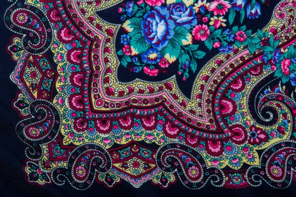 Οριζόντια Κάτοψη Closeup Μέρος Της Floral Και Paisley Μοτίβο Σκούρο — Φωτογραφία Αρχείου