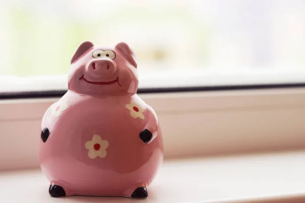 Ceramic pink pig money box for coins, a symbol of 201