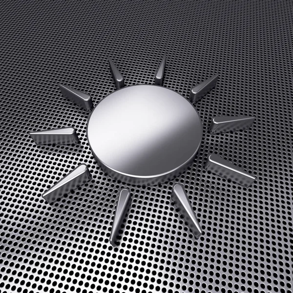 Icône en acier Soleil sur métal perforé. Image 3d — Photo