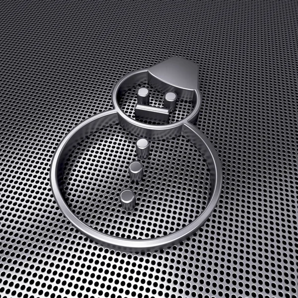 Steel Snowman icon on metal perforated. 3d image — Stock Photo, Image