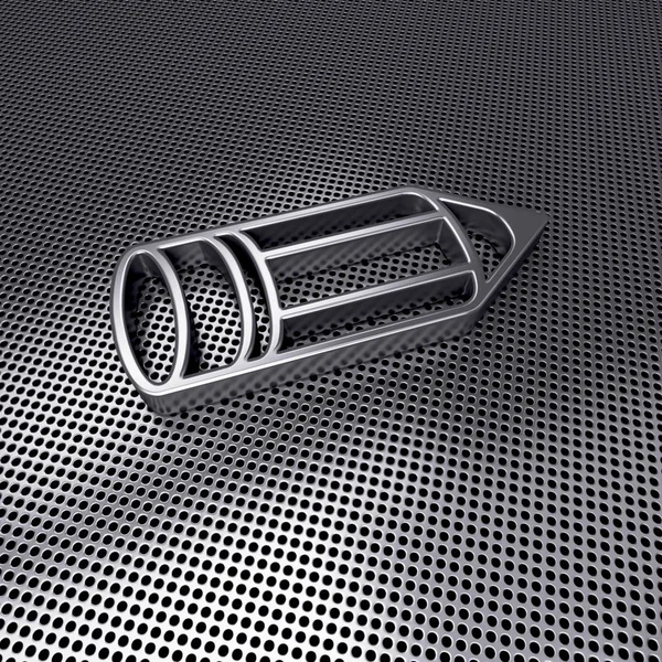 Pencil flat icon on metal perforated. 3d image. Outline logo of school — Stock Photo, Image