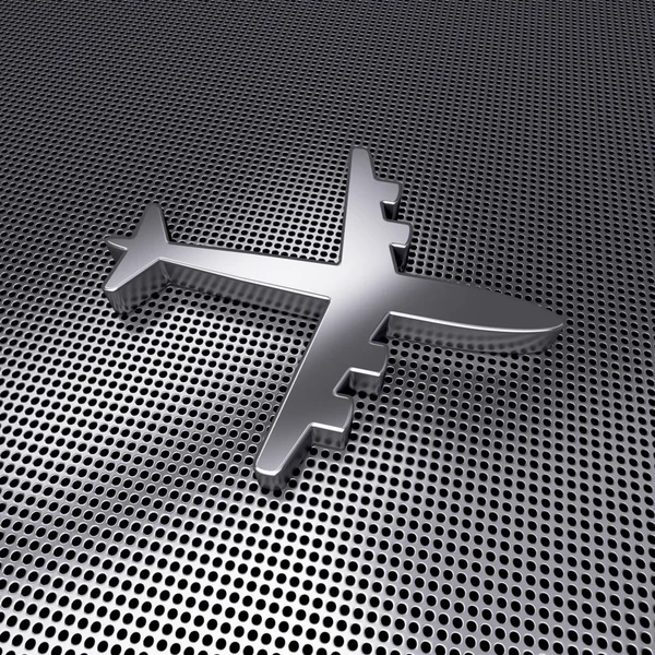 Icon Steel airplane on metal perforated. 3d image — Stock Photo, Image