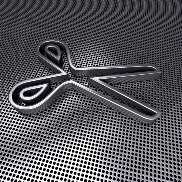 Steel Scissors icon on metal perforated ground — Stock Photo, Image