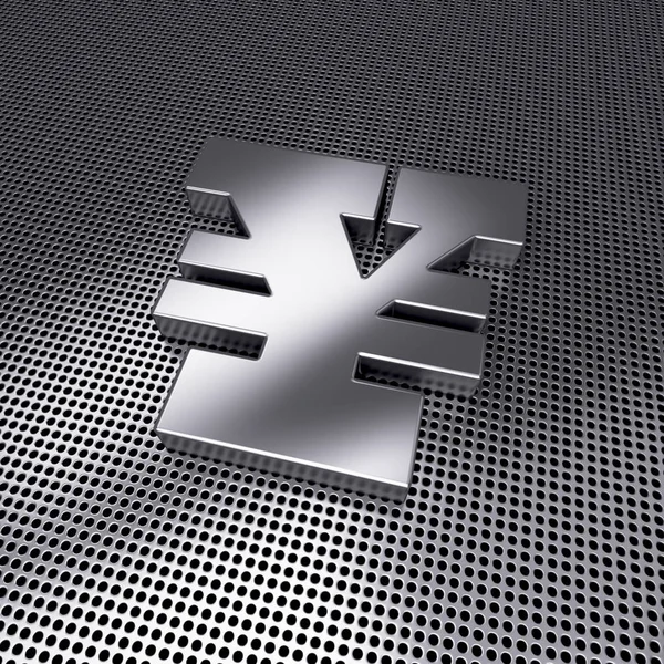 Yen pictogram zilver op metaal geperforeerd grond — Stockfoto