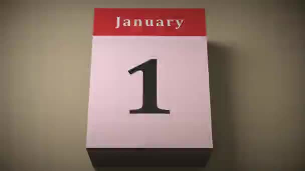 Tiro superior que muestra el calendario del año con rápido volteo páginas vista inferior — Vídeo de stock