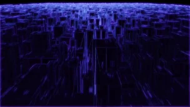 Abstrakte urbane schwarze Glühkanten violetten Hintergrund. futuristische Bewegungsgrafik. geometrische Konstruktion. Cyberpunk — Stockvideo