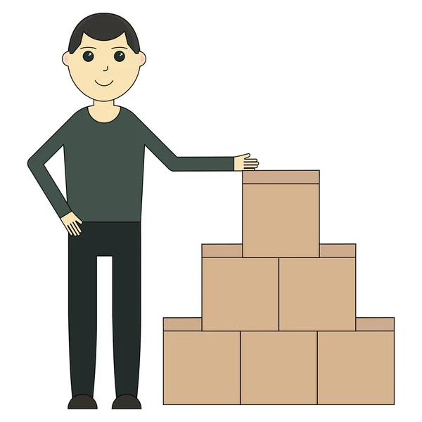 货物的卸货 卡通人物 白色背景下的卡通人物与配送服务 — 图库矢量图片