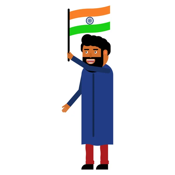 Homme Indien Porte Drapeau Inde Isolé Sur Fond Blanc — Image vectorielle