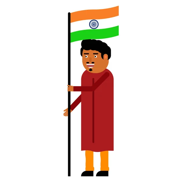 印度人携带印度国旗在白色背景下被隔离 — 图库矢量图片