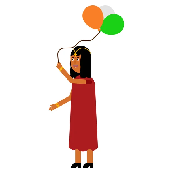 Indisches Mädchen Hält Luftballons Isoliert Auf Weißem Hintergrund — Stockvektor