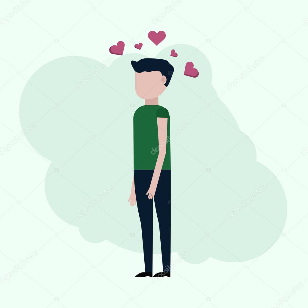The guy thinks about love, vector illustration on a turquoise background