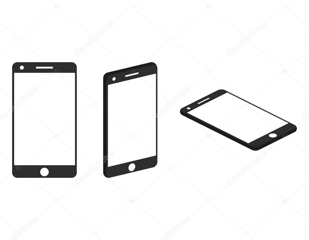 Mobile phone isometric icons on a white background