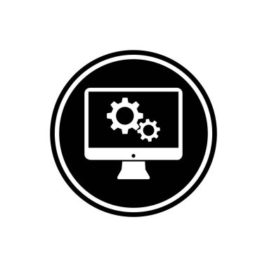 Monitör ve glif kutsal kişilerin resmi, beyaz arka plan üzerinde izole hizmet monitör simgesini yuvarlak mekanizması