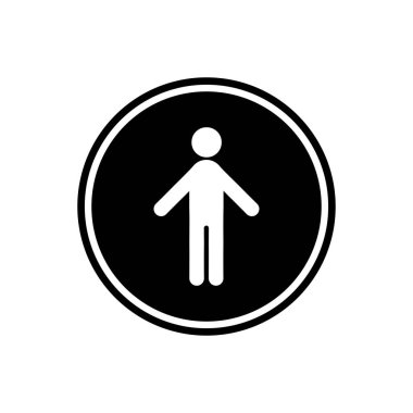 Adam yuvarlak düz kutsal kişilerin resmi, beyaz arka plan üzerinde izole çöp adam simgesi