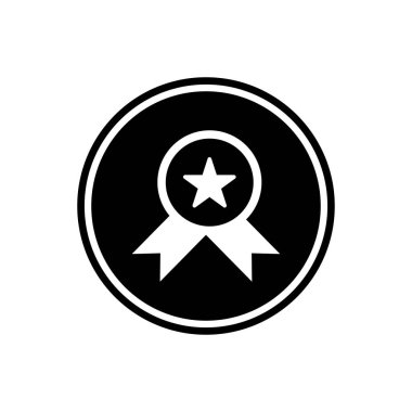 Madalya kazanan bir yuvarlak glif simgesi beyaz arka plan üzerinde izole ortasında kırmızı yıldızla