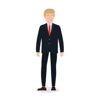 07 Aralık 2018. Donald Trump karakter, beyaz arka plan üzerinde vektör çizim