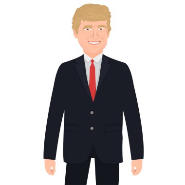 07 Aralık 2018. Donald Trump karakter, beyaz arka plan üzerinde vektör çizim