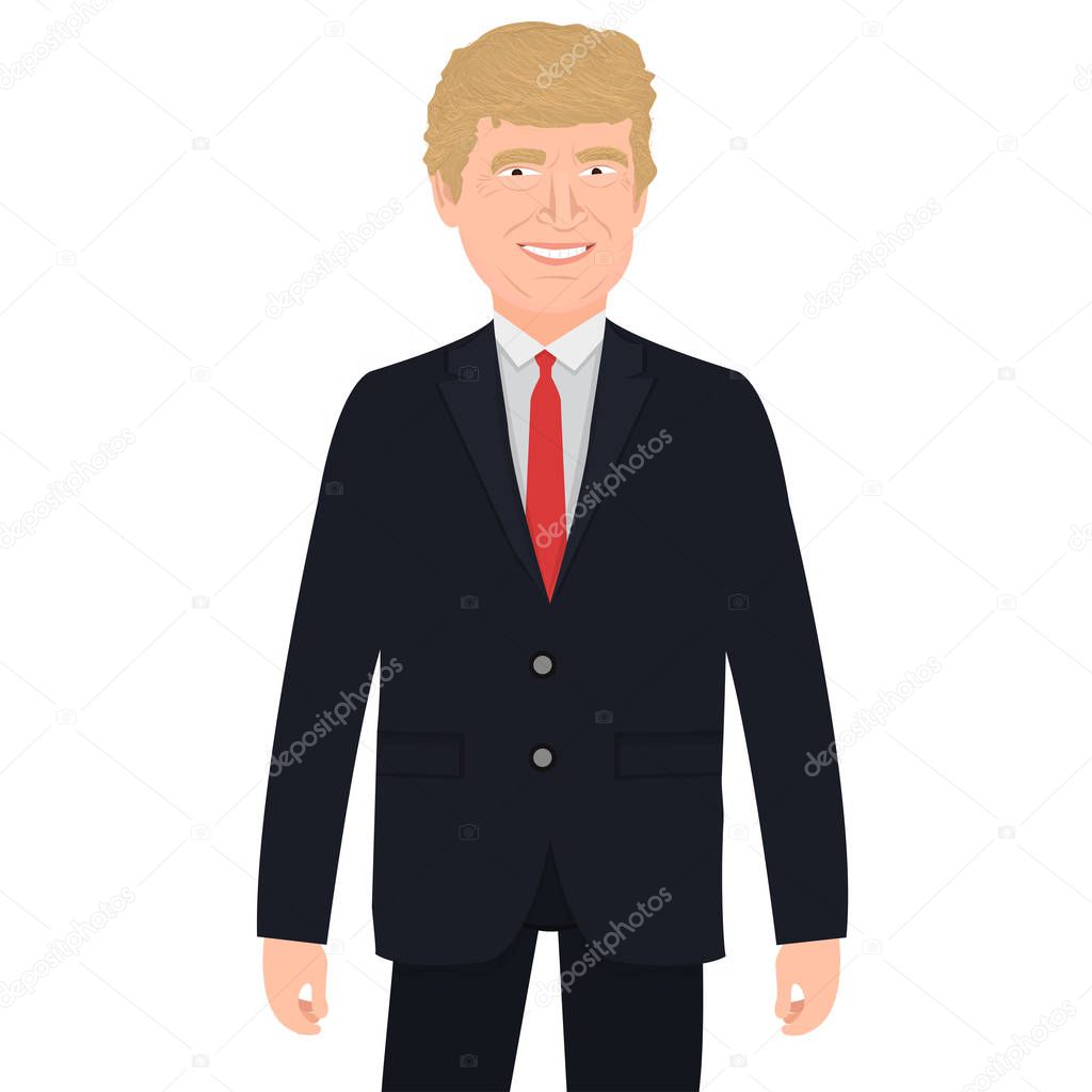 Dec. 07, 2018. Donald Trump character, vector illustration on white background