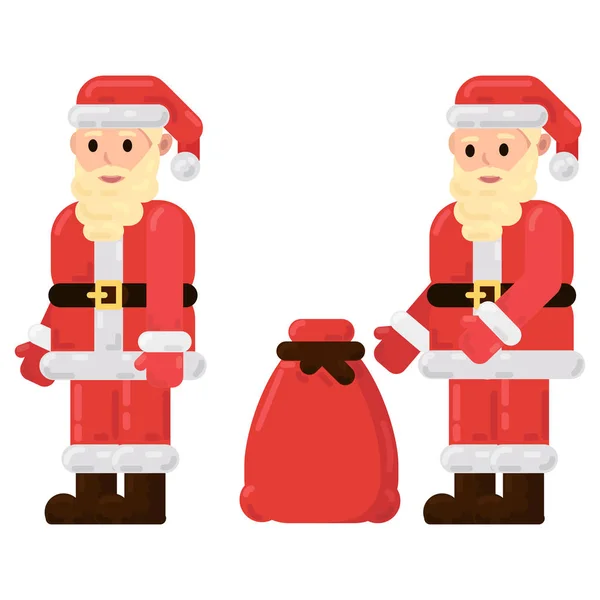 Weihnachtsmann Mit Einer Tüte Voller Geschenke Vektor Illustration Flache Zeichen — Stockvektor