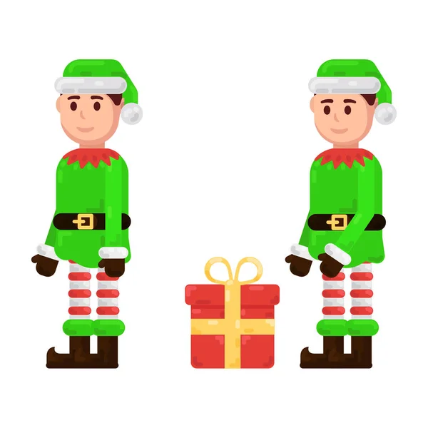 Elf Green Suit Gift Vector Illustration Flat Character White Background — Stock Vector